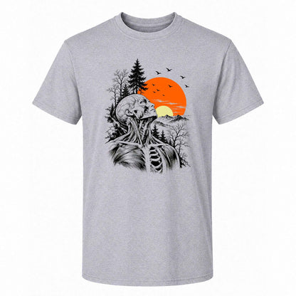 Anatomical Skeleton Sunset Shirt, Vintage Mountain Nature T-Shirt, Gothic Art Gift for Men Women