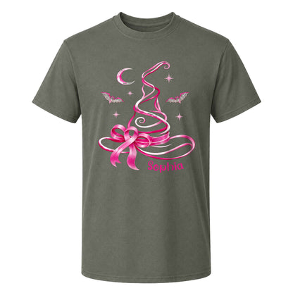 Personalized Breast Cancer Awareness Halloween Sweatshirt, Pink Ribbon Witch Hat Gift For Her, Family