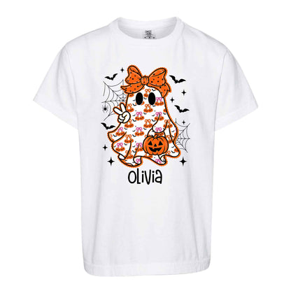 Personalized Halloween Sweatshirt, Custom Name Spooky Ghost Pumpkin, Halloween Gift for Boy & Girl