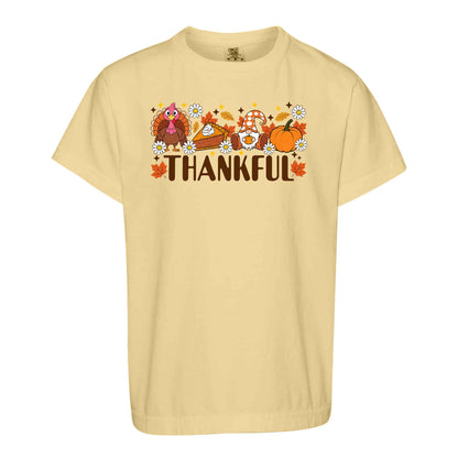 Girls Thanksgiving Shirt, Grateful Thankful Blessed Turkey Pumpkin Bow, Fall Gift for Kids & Women