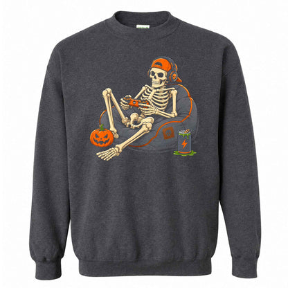 Skeleton Gamer Halloween Sweatshirt, Boys Pumpkin Gaming Shirt, Funny Halloween Gift