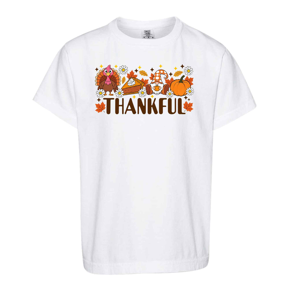 Girls Thanksgiving Shirt, Grateful Thankful Blessed Turkey Pumpkin Bow, Fall Gift for Kids & Women