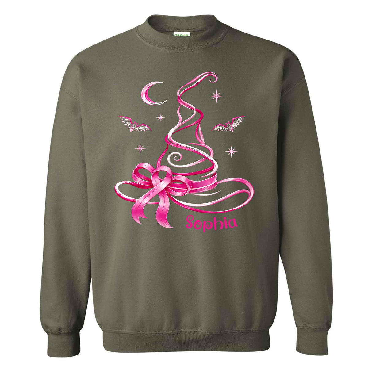 Personalized Breast Cancer Awareness Halloween Sweatshirt, Pink Ribbon Witch Hat Gift For Her, Family