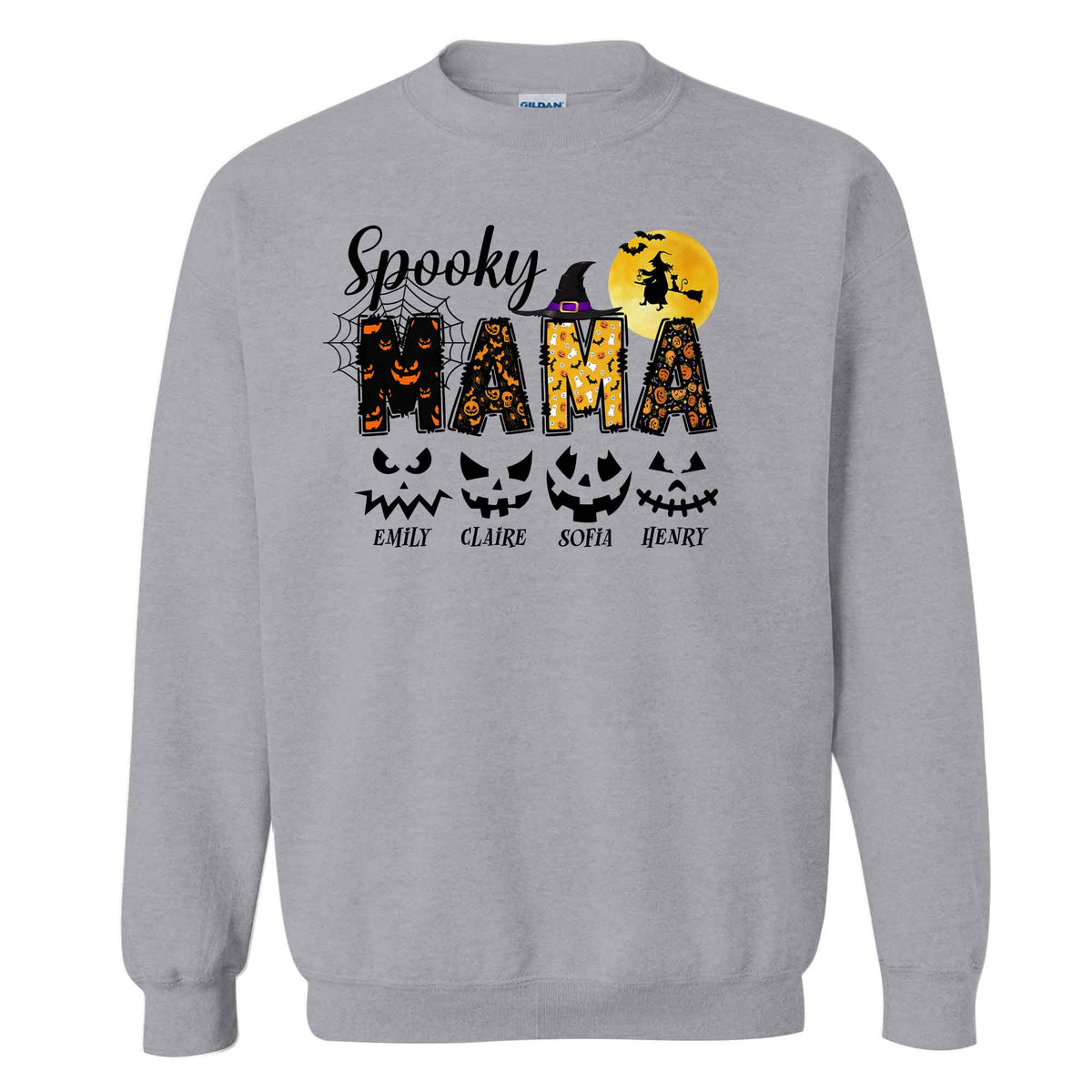 Personalized Halloween Shirt for Grandma & Mom - Custom Name Spooky Pumpkin Face Shirt - Cute Halloween Gift