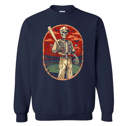 Baseball Skeleton Graphic Halloween Sweatshirt, Spooky Baseball Player Shirt, Funny Halloween Gift