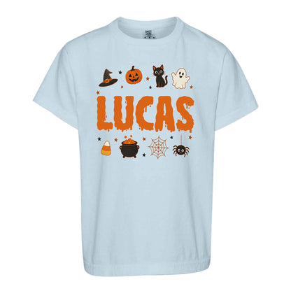 Personalized Halloween Sweatshirt, Custom Name Spooky Ghost Pumpkin, Halloween Gift for Boy & Girl