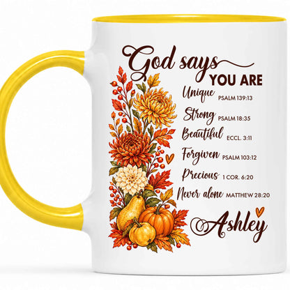 Personalized Thanksgiving Mug - God Says You Are Christian Coffee Cup - Fall Faith Gift for Friends, Self Gift