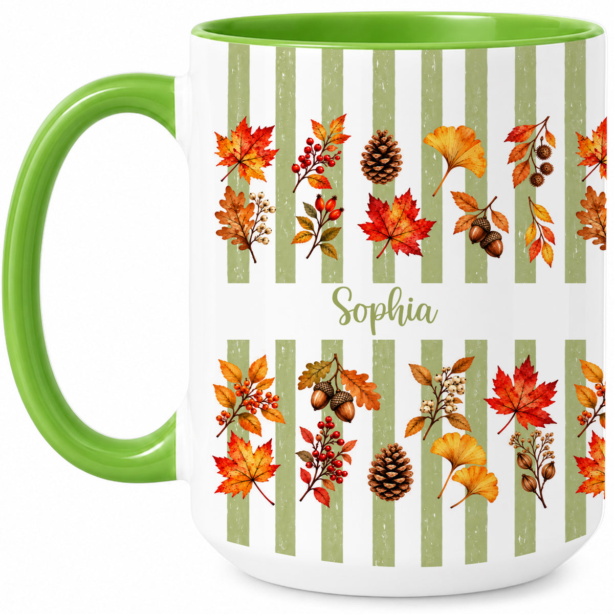 Personalized Fall Mug with Name - Autumn Leaves and Acorns Coffee Cup - Fall Gift for Friends