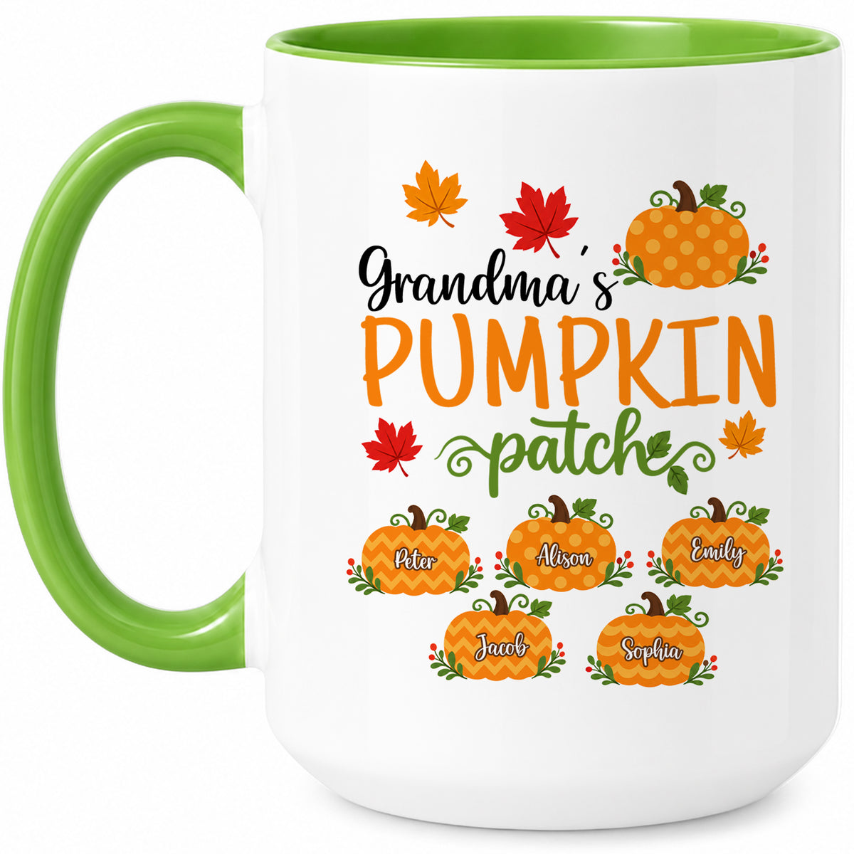 Personalized Thanksgiving Accent Mug - Grandma's Pumpkin Patch Mug - Thanksgiving Gift for Grandma, Mom