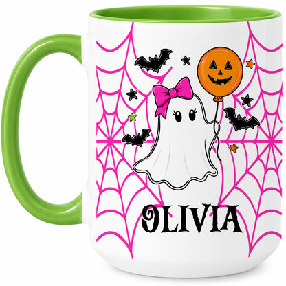 Personalized Halloween Family Mug Set - Custom Name Ghost Accent Mug - Matching Halloween Mugs for Family