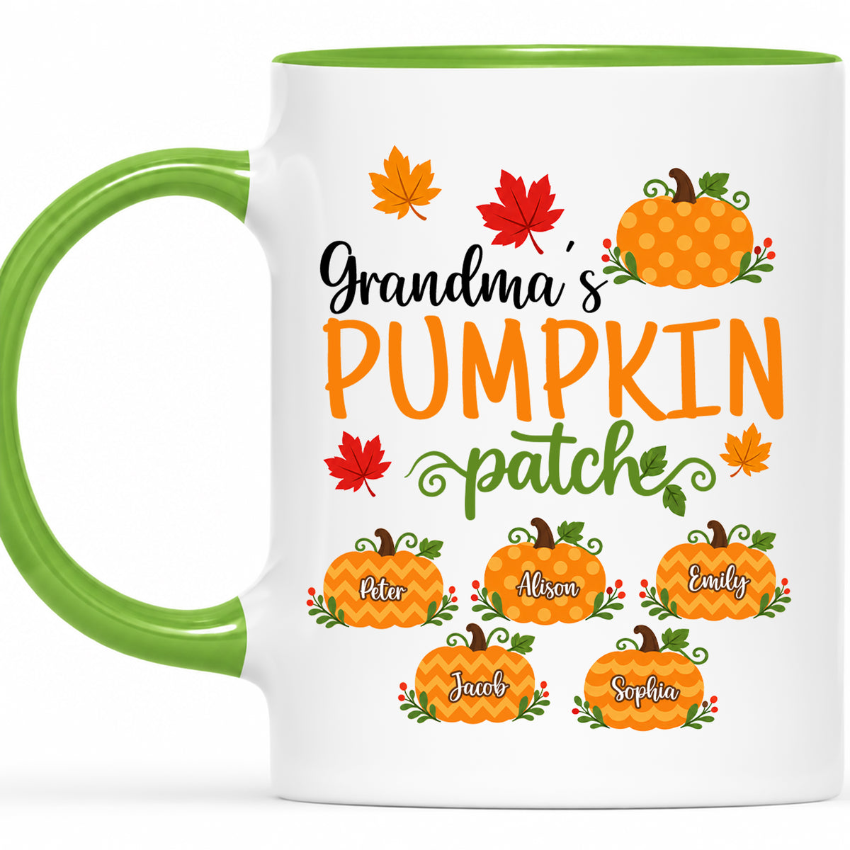 Personalized Thanksgiving Accent Mug - Grandma's Pumpkin Patch Mug - Thanksgiving Gift for Grandma, Mom