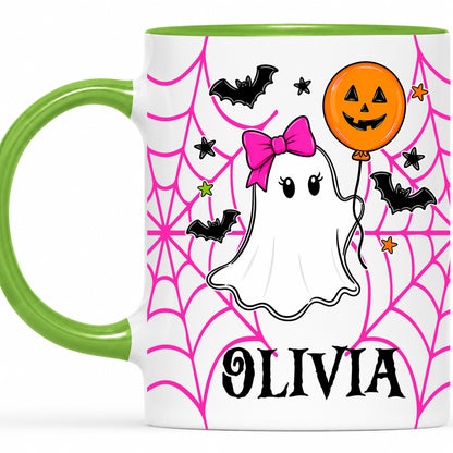 Personalized Halloween Family Mug Set - Custom Name Ghost Accent Mug - Matching Halloween Mugs for Family