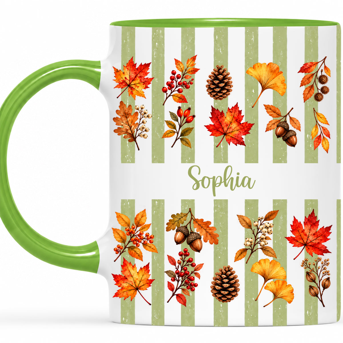 Personalized Fall Mug with Name - Autumn Leaves and Acorns Coffee Cup - Fall Gift for Friends