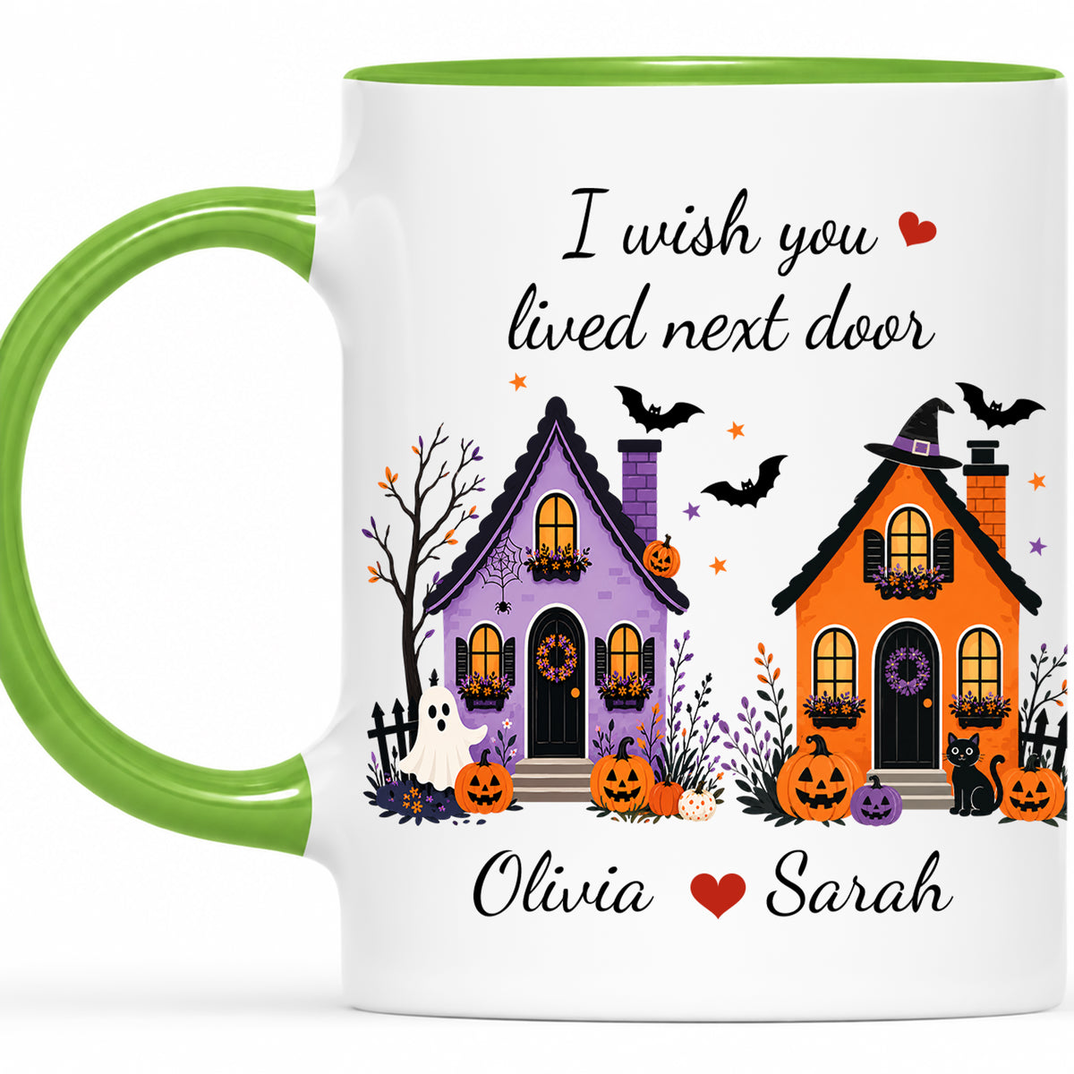 Personalized Halloween Bestie Mug - I Wish You Lived Next Door Accent Mug - Spooky Season Gift for Besties