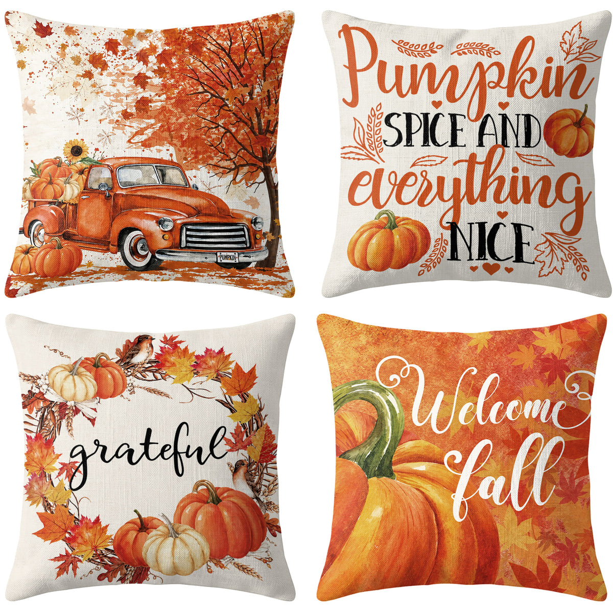 Thanksgiving Fall Decorative Pillow Set of 2 or 4, Harvest Throw Pillows for Home Decor, Gifts for Family