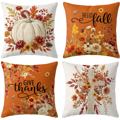 Thanksgiving Fall Decorative Pillow Set of 2 or 4, Harvest Throw Pillows for Home Decor, Gifts for Family