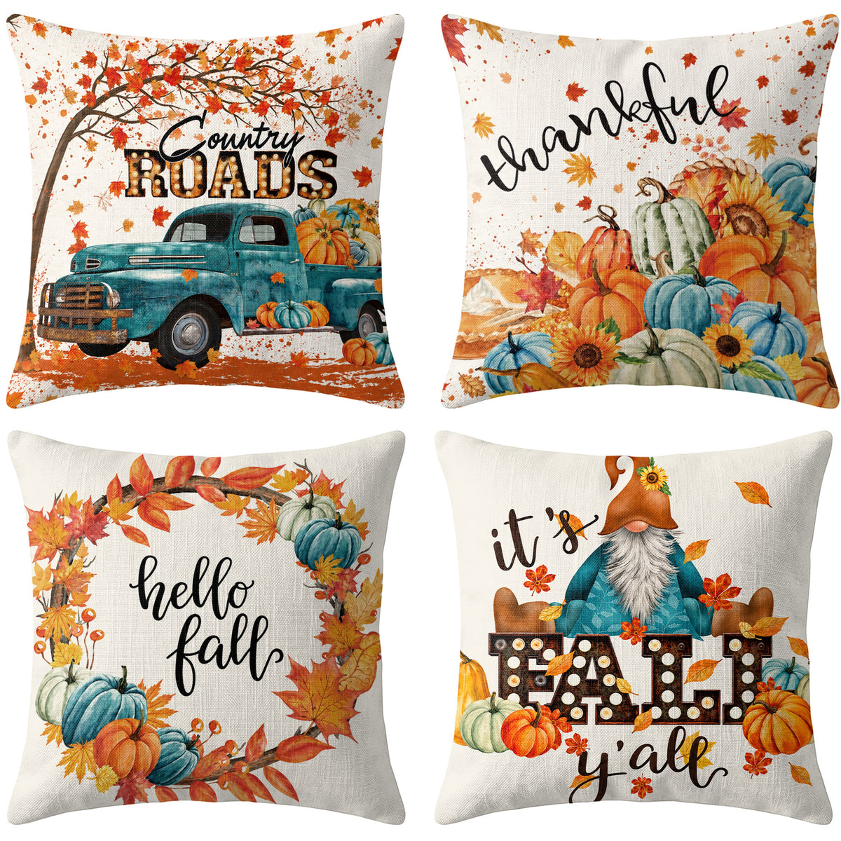 Thanksgiving Fall Decorative Pillow Set of 2 or 4, Harvest Throw Pillows for Home Decor, Gifts for Family