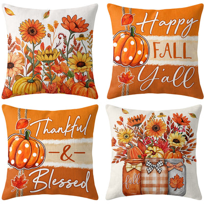 Thanksgiving Fall Decorative Pillow Set of 2 or 4, Harvest Throw Pillows for Home Decor, Gifts for Family
