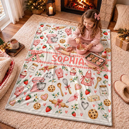 Personalized Baker Blanket - Custom Kid Name Baking Blanket - Christmas Gift, Birthday Gift for Kids, Daughters