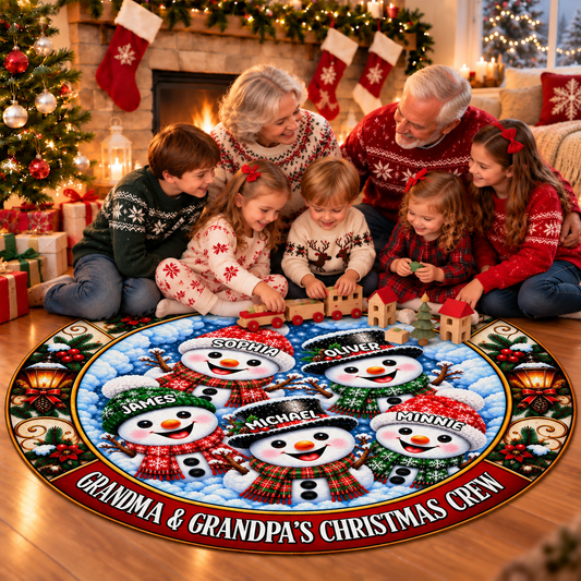 Personalized Christmas Round Rug - Snowman Christmas Crew 3D Effect Rug - Christmas Gift for Grandparents