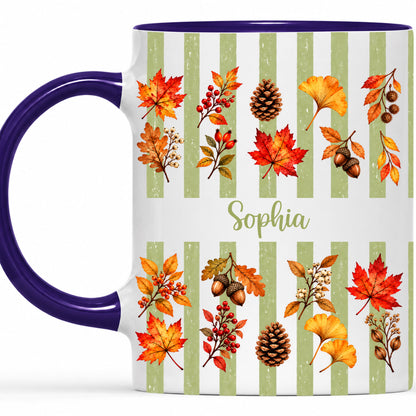 Personalized Fall Mug with Name - Autumn Leaves and Acorns Coffee Cup - Fall Gift for Friends