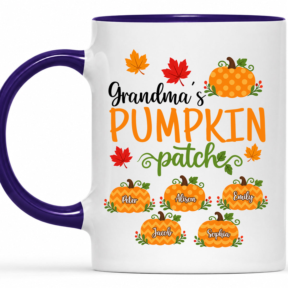Personalized Thanksgiving Accent Mug - Grandma's Pumpkin Patch Mug - Thanksgiving Gift for Grandma, Mom
