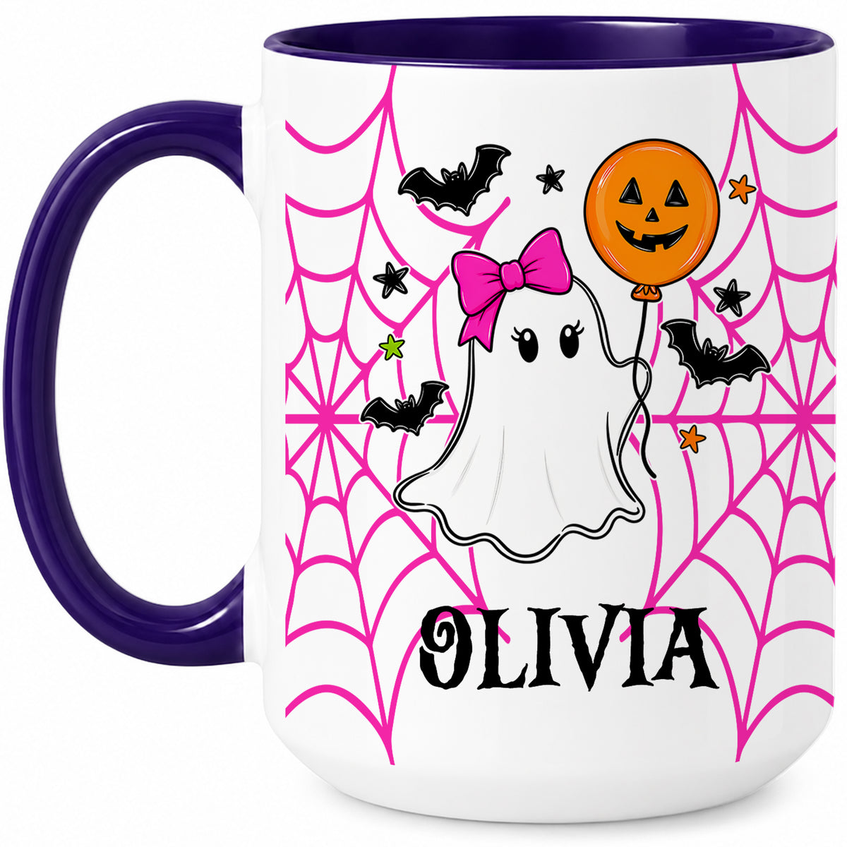 Personalized Halloween Family Mug Set - Custom Name Ghost Accent Mug - Matching Halloween Mugs for Family
