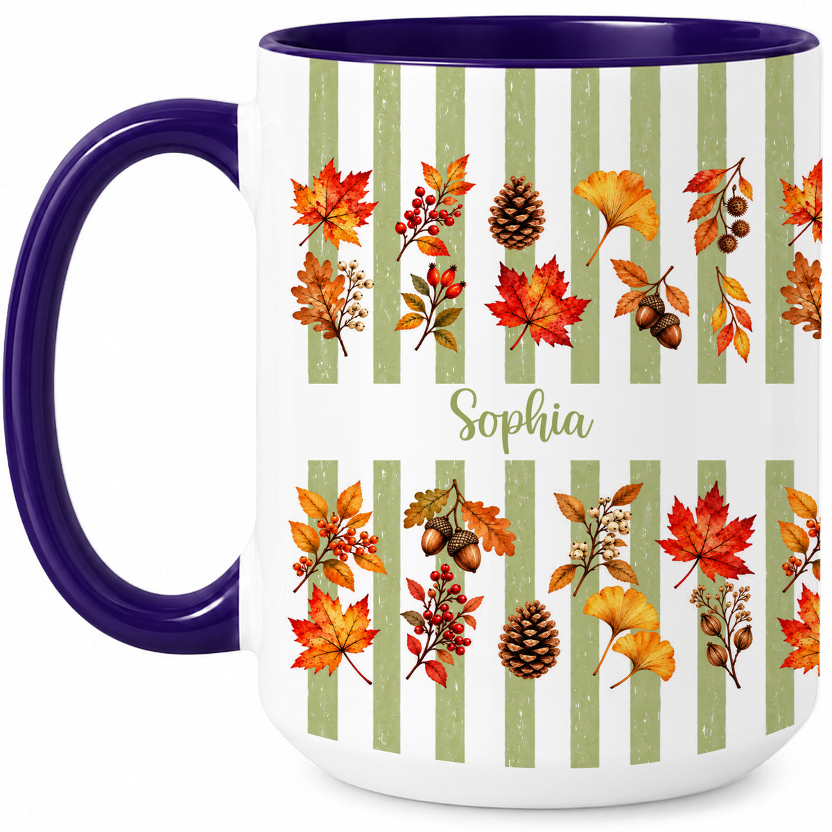 Personalized Fall Mug with Name - Autumn Leaves and Acorns Coffee Cup - Fall Gift for Friends