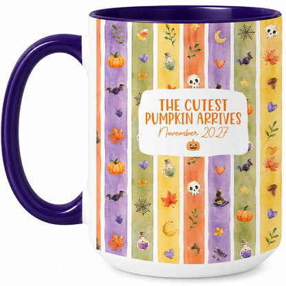 Personalized Halloween Mug - The Cutest Pumpkin Arrives - Baby Arriving Gift for Family