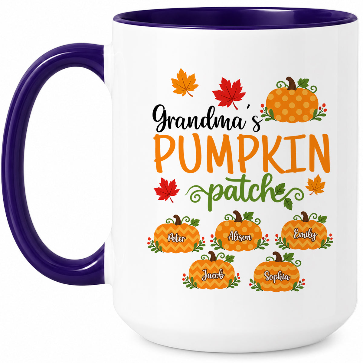 Personalized Thanksgiving Accent Mug - Grandma's Pumpkin Patch Mug - Thanksgiving Gift for Grandma, Mom