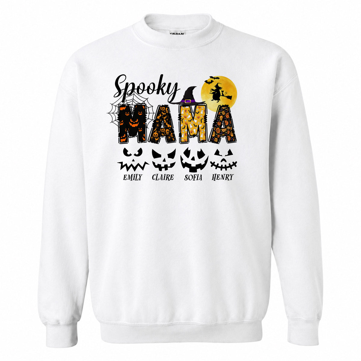 Personalized Halloween Shirt for Grandma & Mom - Custom Name Spooky Pumpkin Face Shirt - Cute Halloween Gift