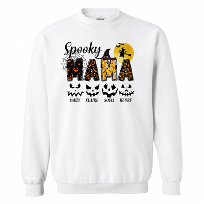 Personalized Halloween Shirt for Grandma & Mom - Custom Name Spooky Pumpkin Face Shirt - Cute Halloween Gift