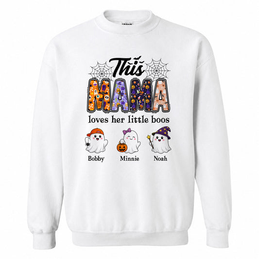 Personalized Halloween Mama Shirt - This Mama Loves Her Little Boos - Custom Mom Grandma Halloween T-shirt Sweatshirt - Spooky Season Gift
