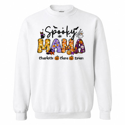 Personalized Halloween Sweatshirt - Spooky Mama - Custom Mama Grandma T-shirt Sweatshirt, Spooky Season Gift for Mom & Grandma