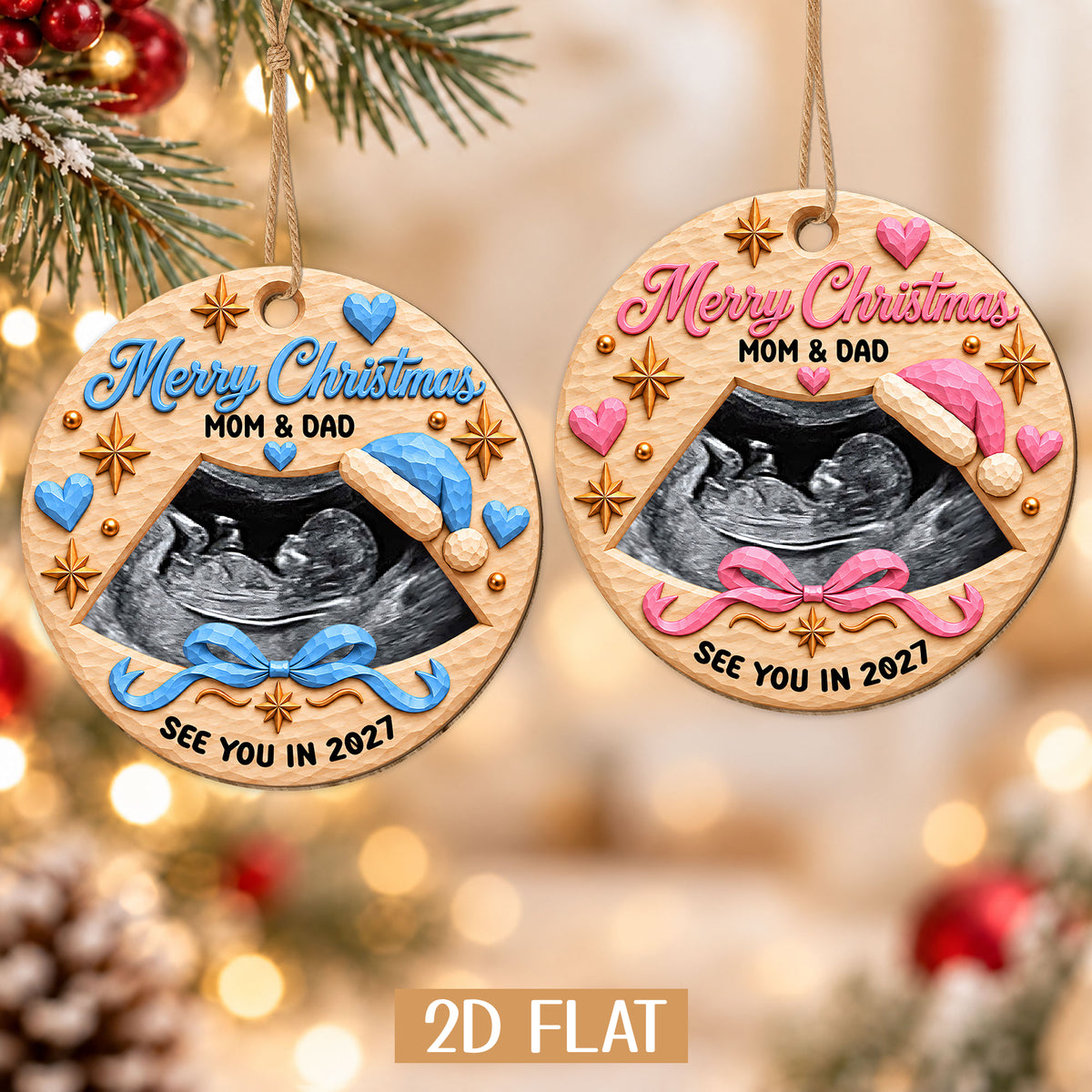 Personalized Custom Shape Wood Ornament - Custom Photo New Baby See You Soon - Baby Reveal Gift 2026