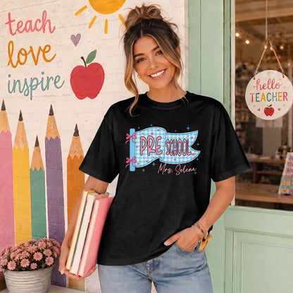 Personalized Pastel Pennant School Shirt – Custom Teacher Name & Teaching Grade - Back To School Outfit for Teachers