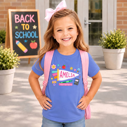 Personalized Colorful Pennant Shirt - Custom Name & Grade Kid T-shirt - Back To School Gift for Boys & Girls