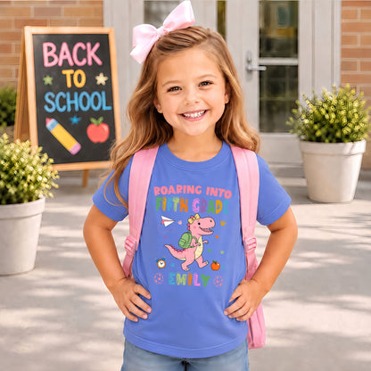 Personalized Dinosaur Tshirt - Custom Name & Grade Kid T-shirt - Back To School Gift for Boys & Girls