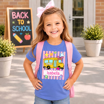 Personalized School Bus Shirt - Custom Name & Grade Kid T-shirt - Back To School Gift for Boys & Girls