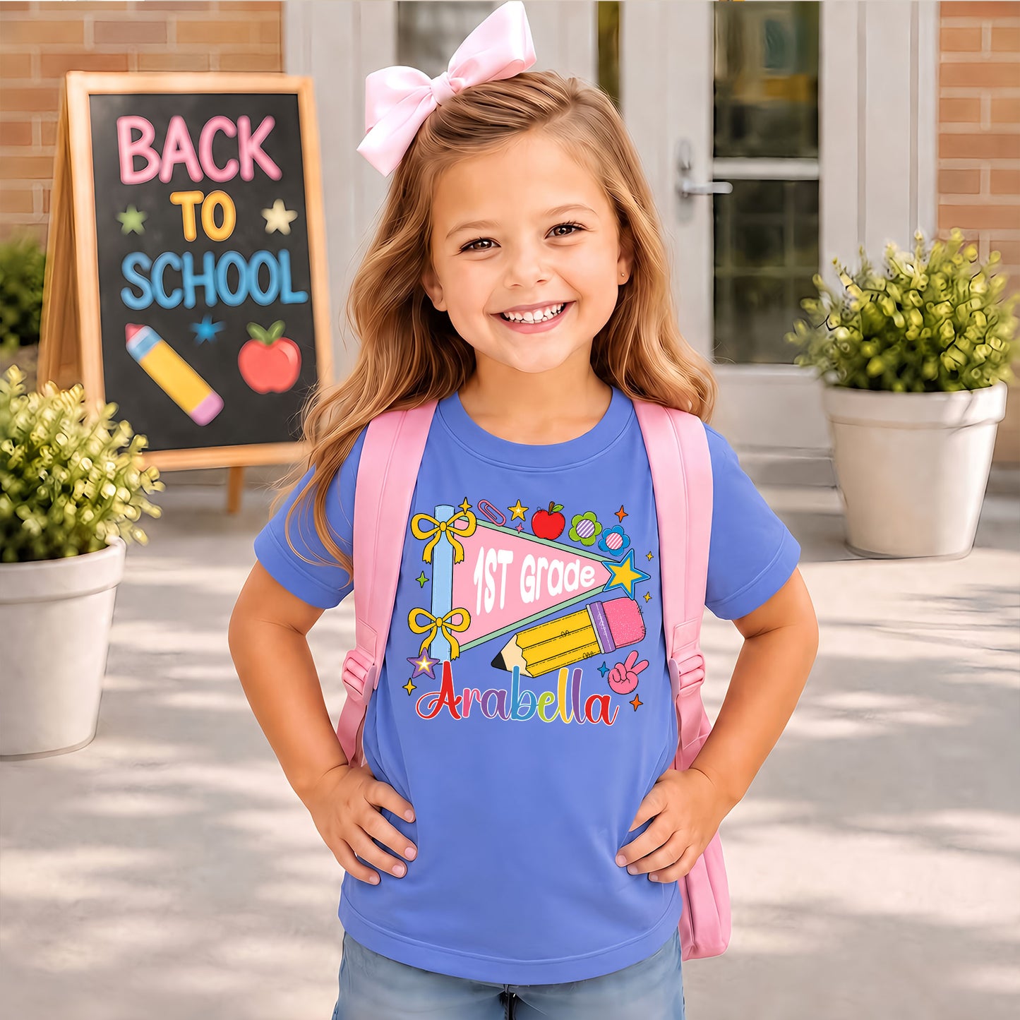 Colorful Pennant Tshirt - Custom Name & Grade Kid T-shirt - Back To School Gift for Boys & Girls