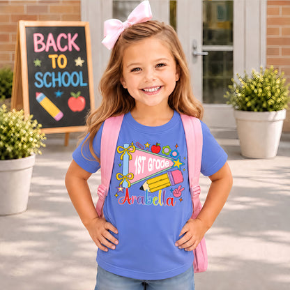 Colorful Pennant Tshirt - Custom Name & Grade Kid T-shirt - Back To School Gift for Boys & Girls
