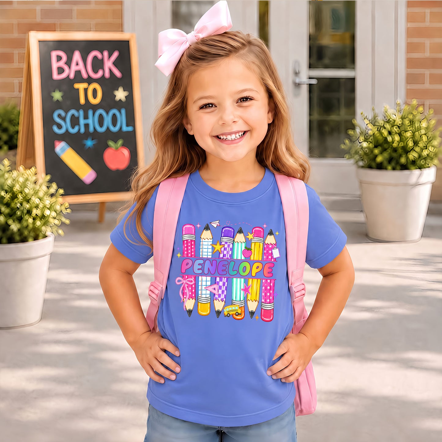 Colorful Pencil School Shirt - Custom Name Kids T-shirt - Back To School Outfit for Boys & Girls
