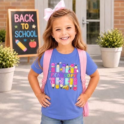 Colorful Pencil School Shirt - Custom Name Kids T-shirt - Back To School Outfit for Boys & Girls
