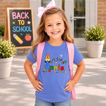 Colorful Alphabet School Shirt - Custom Name Kid T-shirt - Back To School Gift for Boys & Girls