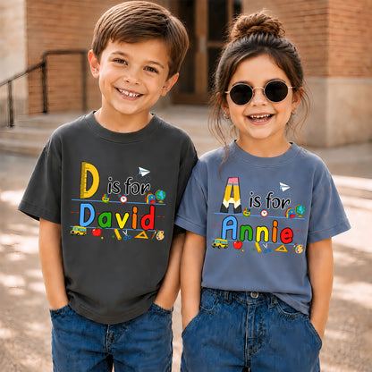 Colorful Alphabet School Shirt - Custom Name Kid T-shirt - Back To School Gift for Boys & Girls