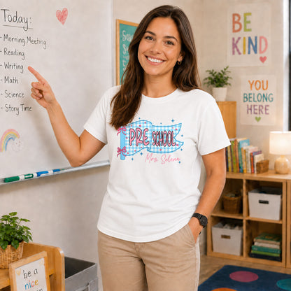 Personalized Pastel Pennant School Shirt – Custom Teacher Name & Teaching Grade - Back To School Outfit for Teachers