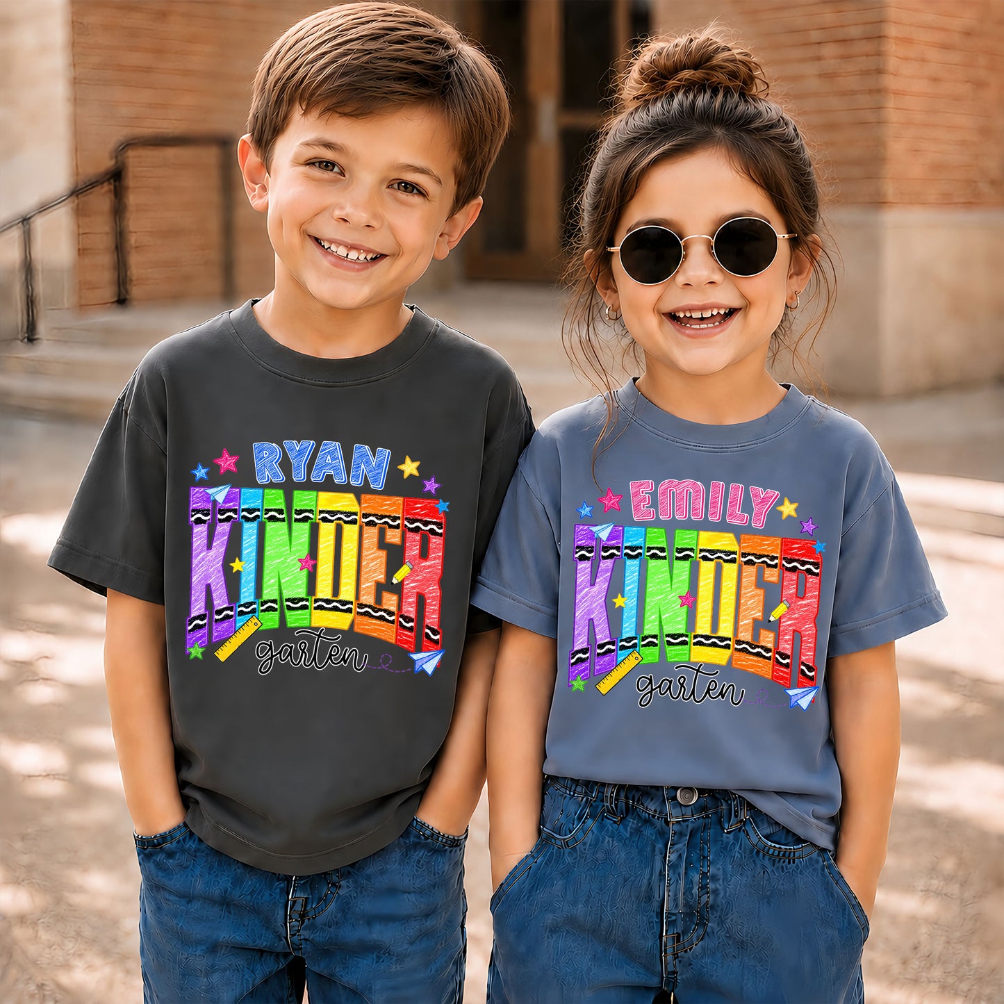 Crayon School Shirt - Custom Name & Grade Kid T-shirt - Back To School Gift for Boys & Girls