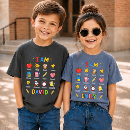 Kid Affirmations Shirt - Custom Name Kid T-shirt - Motivational Back To School Gift for Boys & Girls
