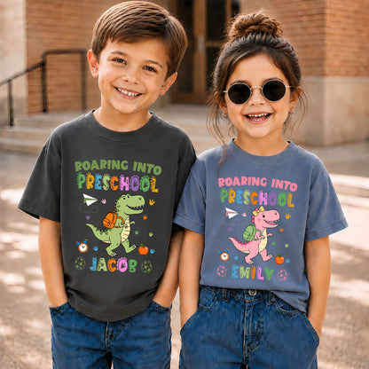 Personalized Dinosaur Tshirt - Custom Name & Grade Kid T-shirt - Back To School Gift for Boys & Girls