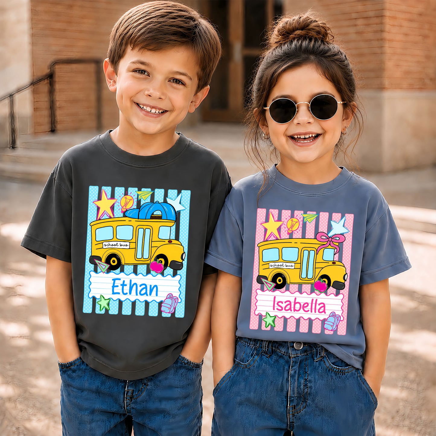 Personalized School Bus Shirt - Custom Name & Grade Kid T-shirt - Back To School Gift for Boys & Girls